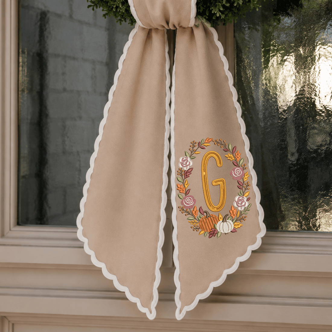 Fall Floral Monogram Wreath Sash